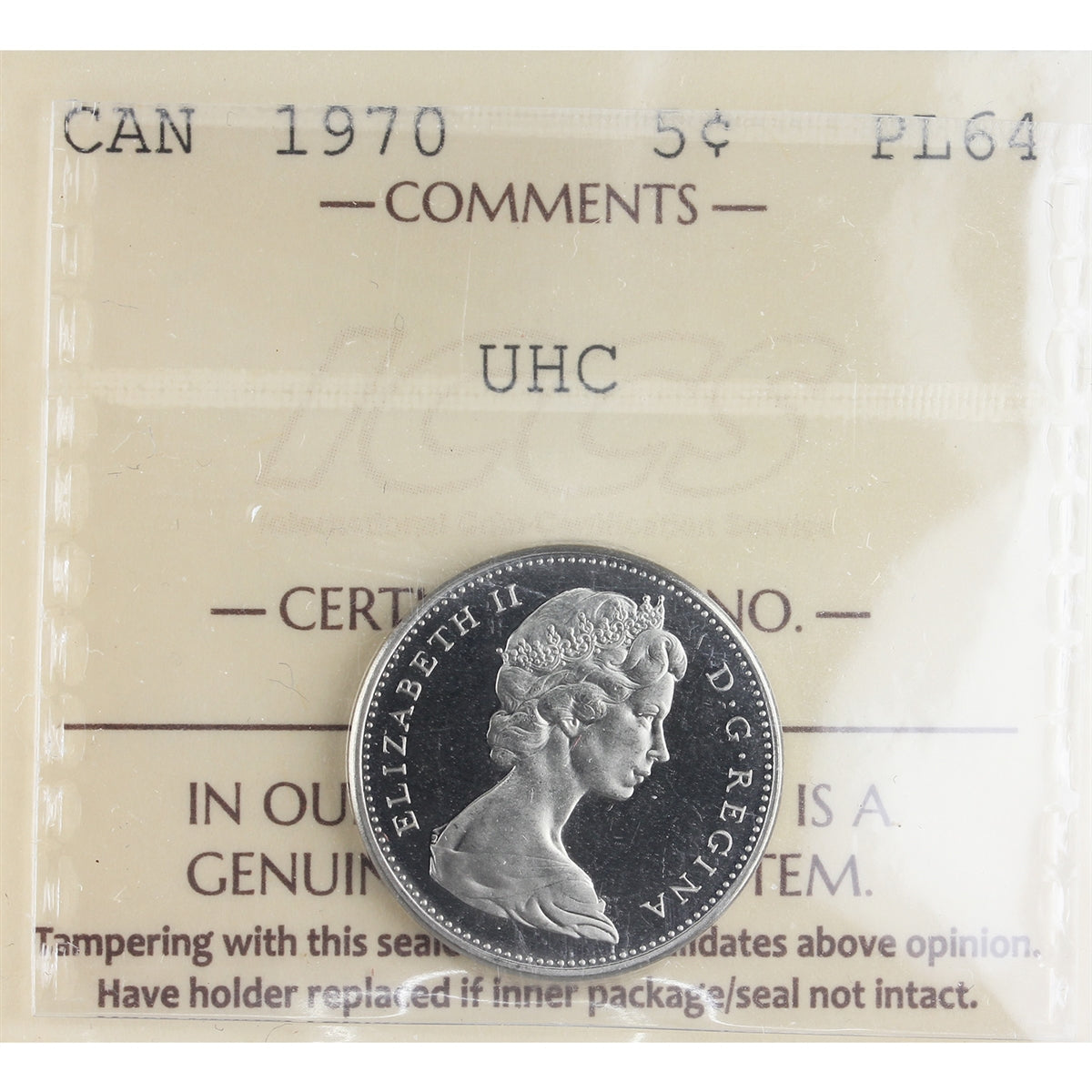 1970 Canada 5-cents ICCS Certified PL64 UHC