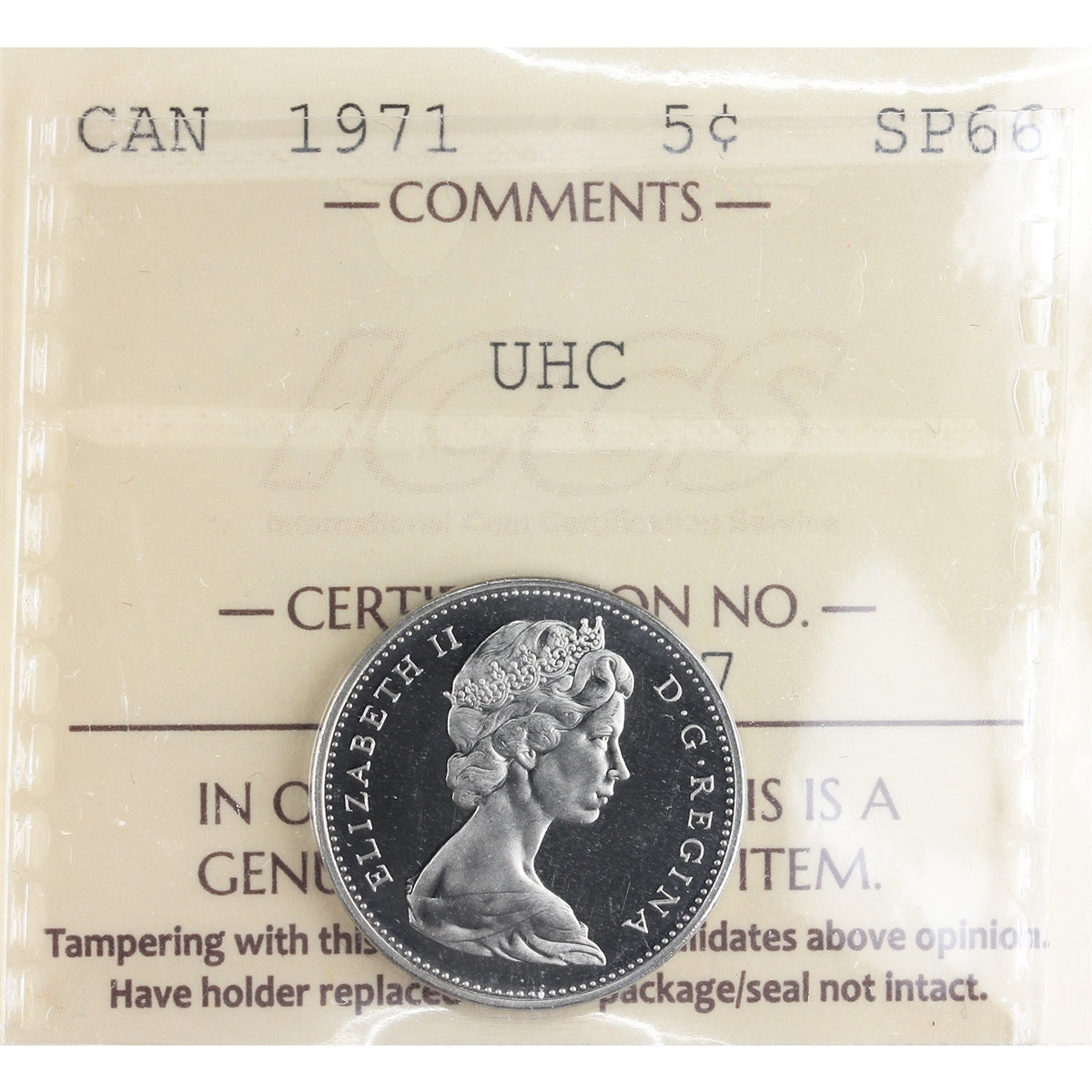 1971 Canada 5-cents ICCS Certified SP66 UHC