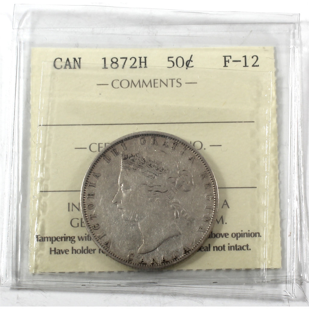 1872H Canada 50-cents ICCS Certified F12