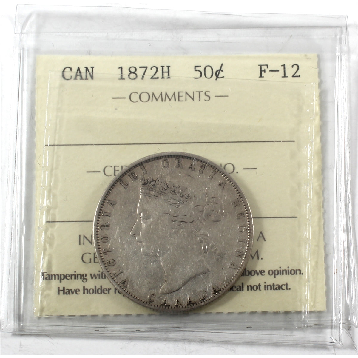 1872H Canada 50-cents ICCS Certified F12
