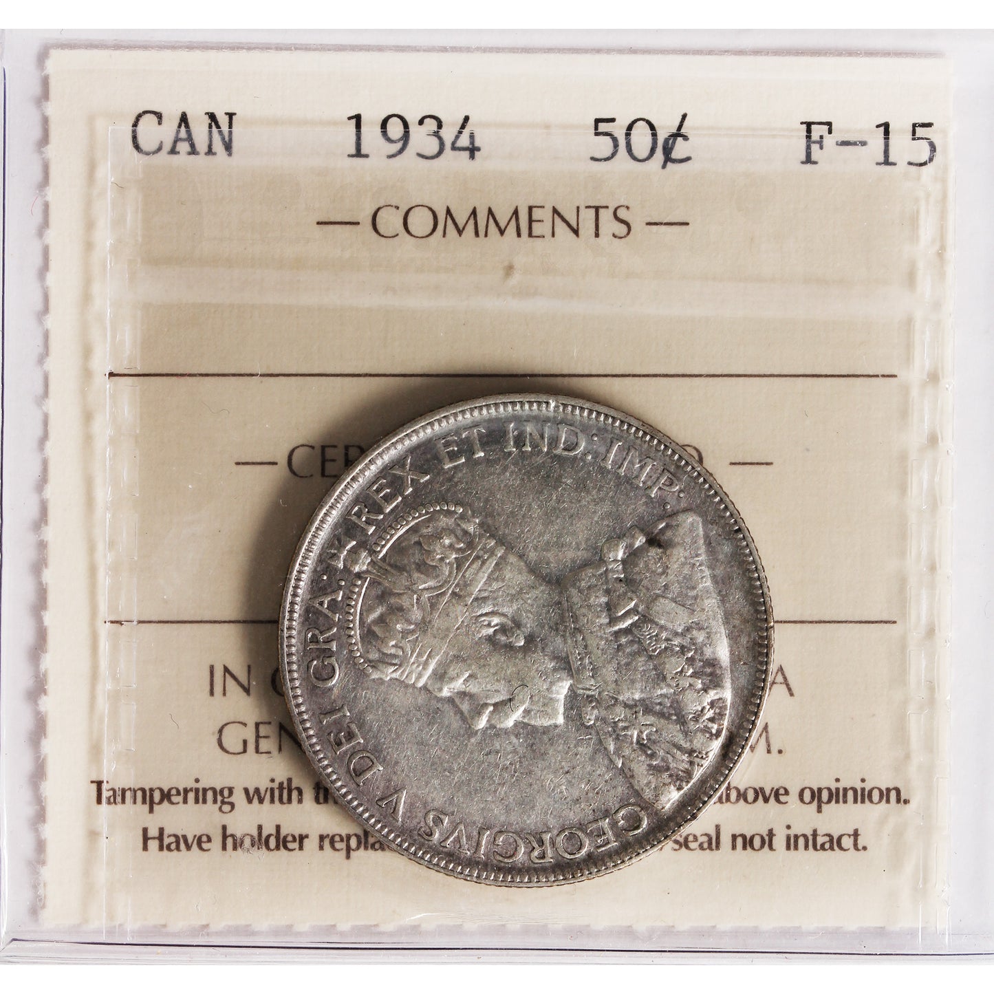 1934 Canada 50-cents ICCS Certified F15