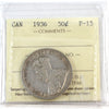 1936 Canada 50-cents ICCS Certified F15