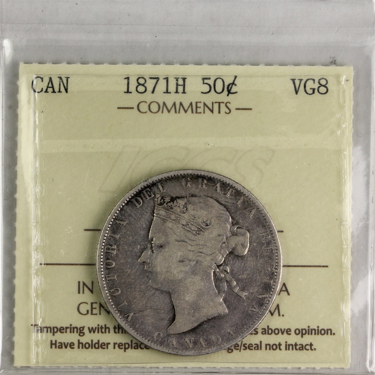 1871H Canada 50-cents ICCS Certified VG8