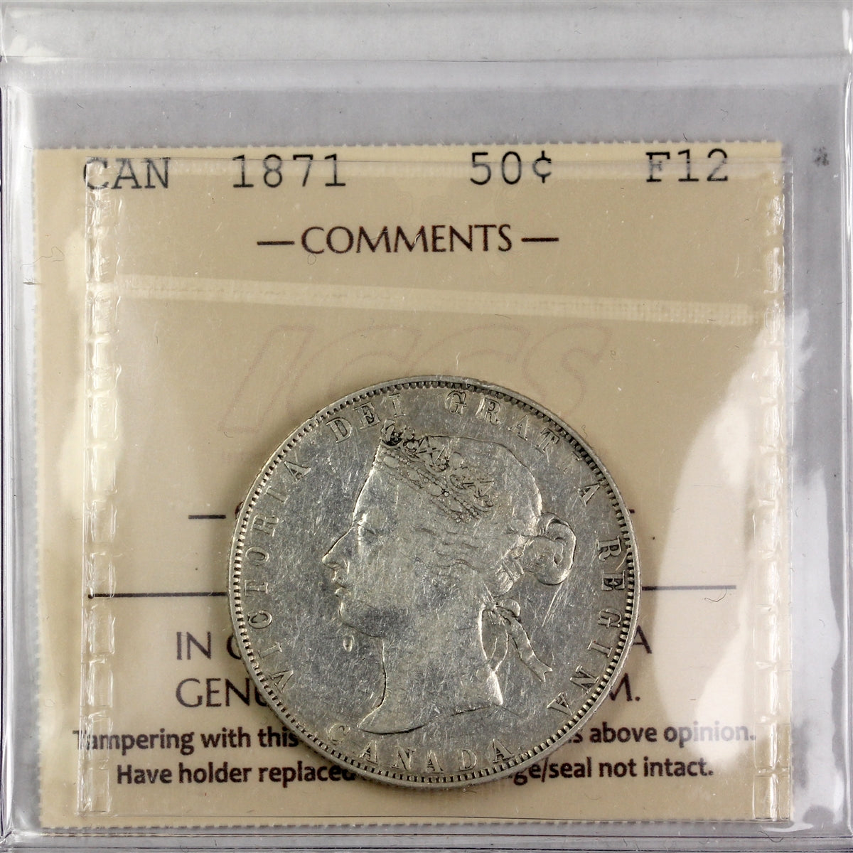 1871 Canada 50-cents ICCS Certified F12