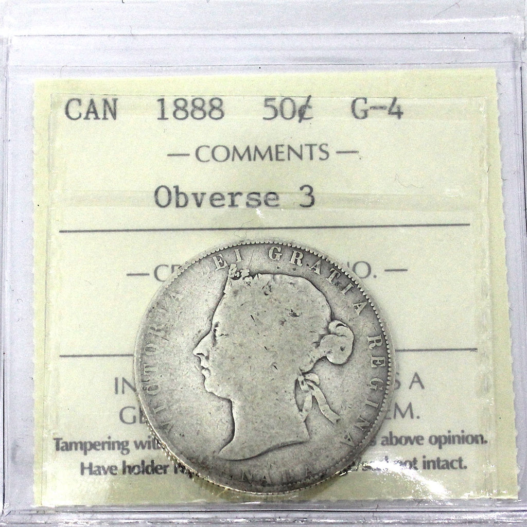 1888 Obv. 3 Canada 50-cents ICCS Certified G4