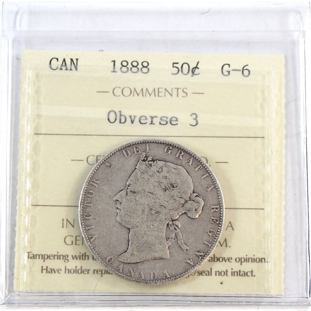 1888 Obv. 3 Canada 50-cents ICCS Certified G6