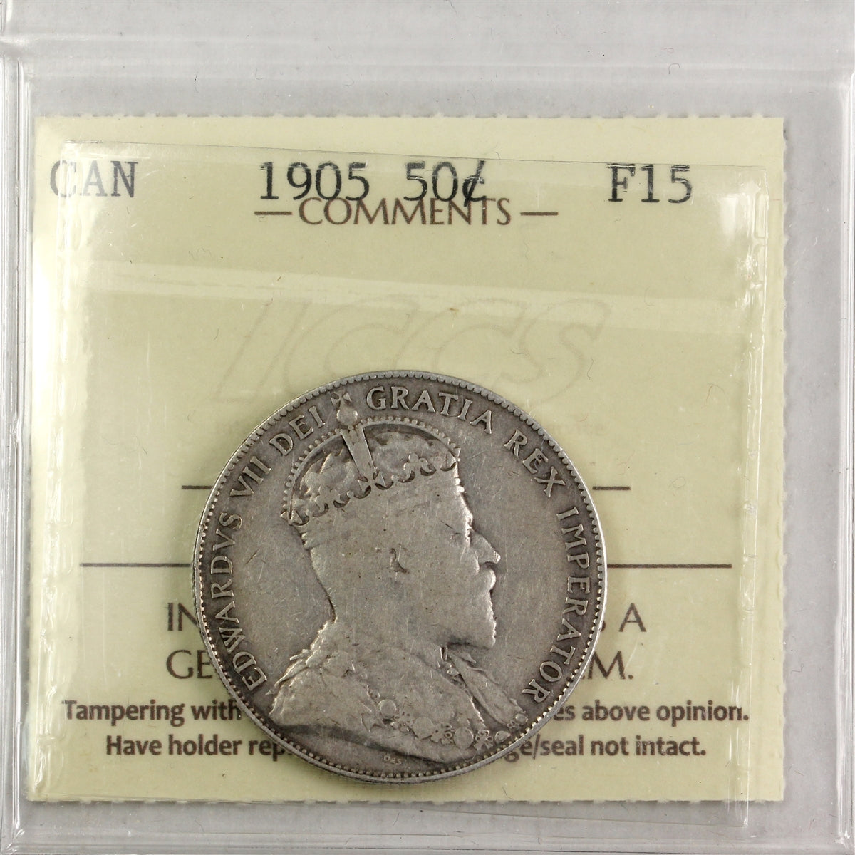 1905 Canada 50-cents ICCS Certified F15