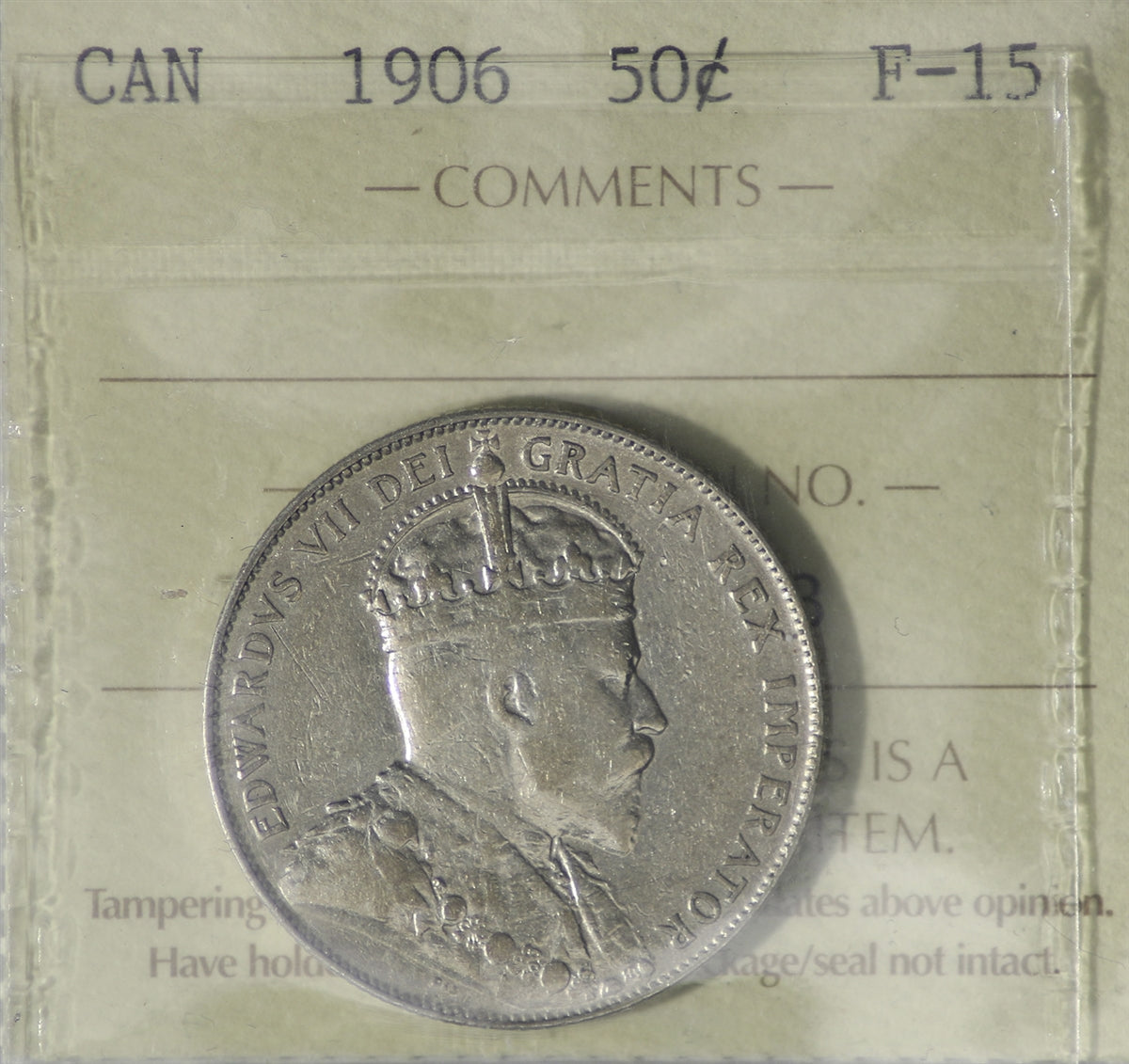 1906 Canada 50-cents ICCS Certified F15