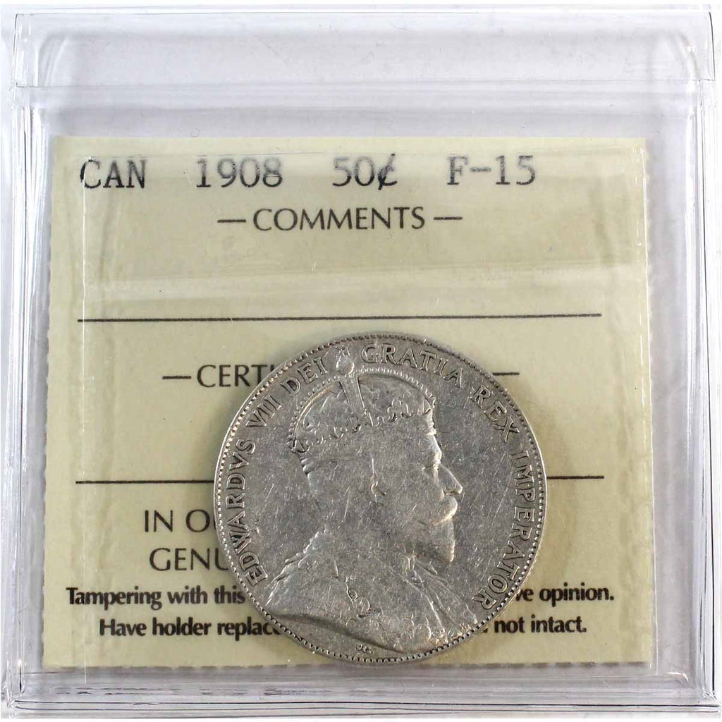 1908 Canada 50-cents ICCS Certified F15