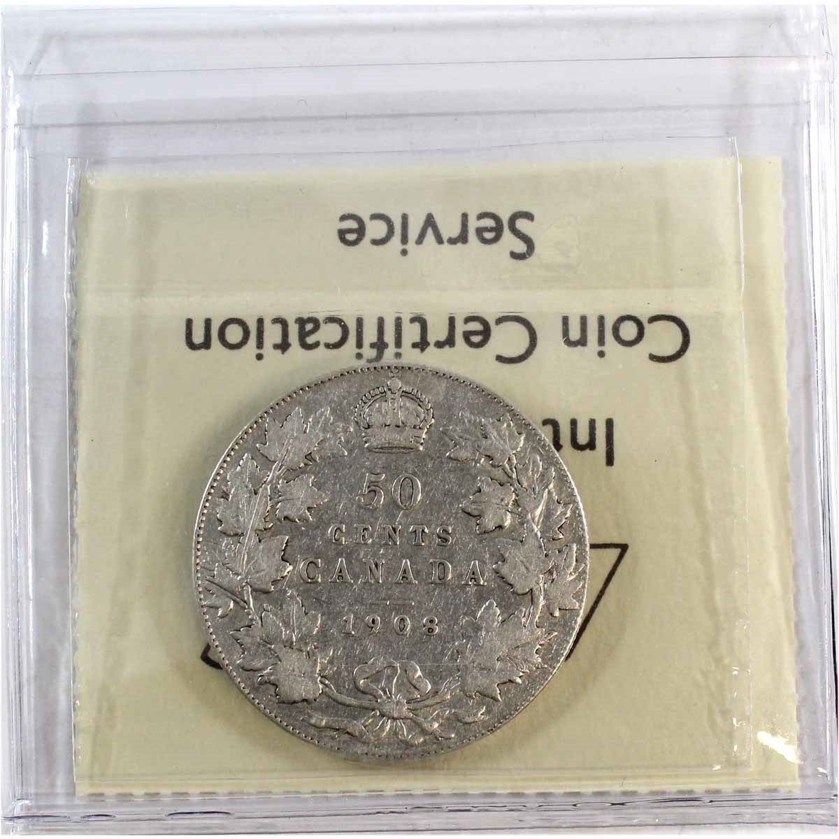 1908 Canada 50-cents ICCS Certified F15