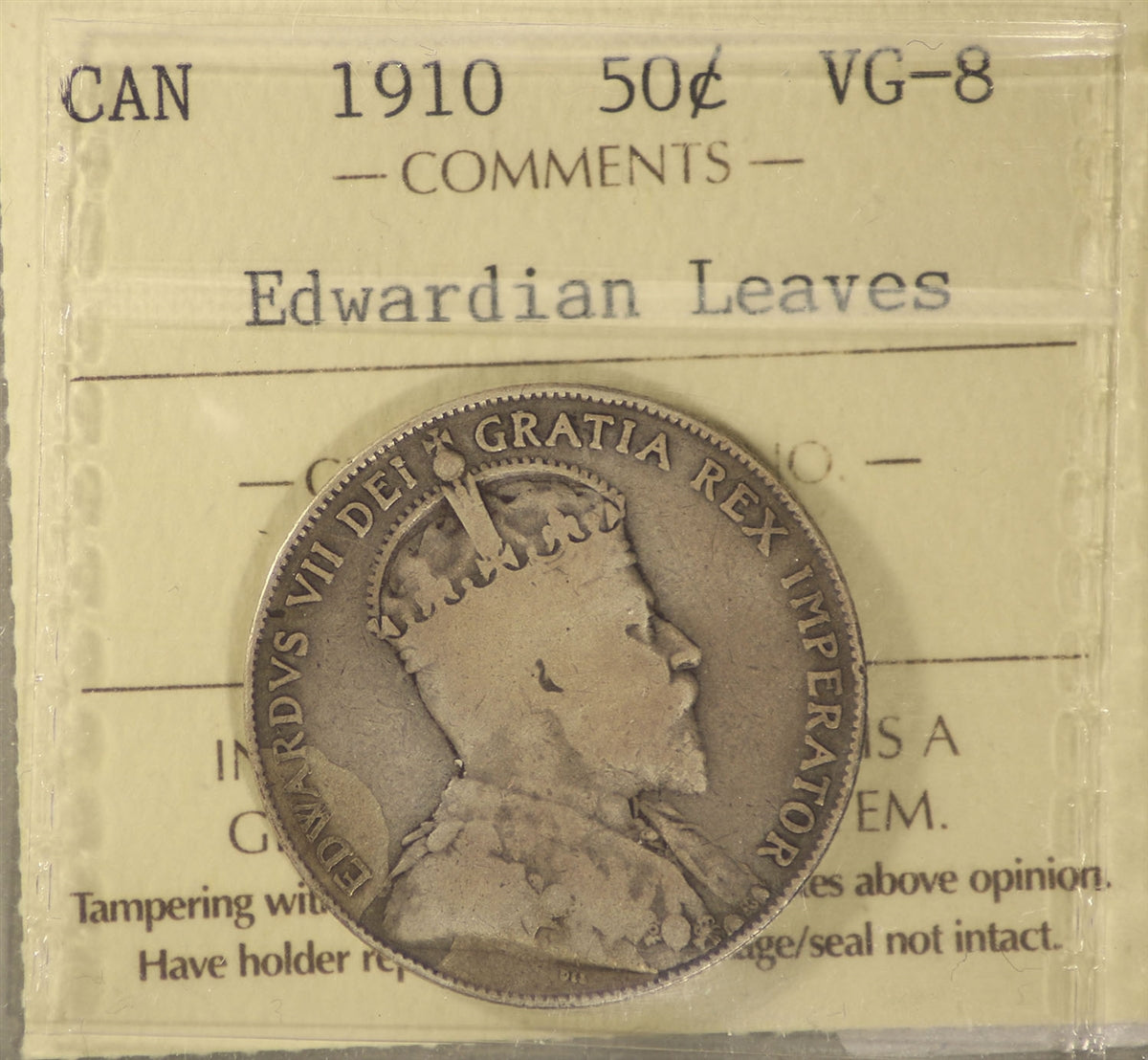 1910 Edwardian Leaves Canada 50-cents ICCS Certified VG8