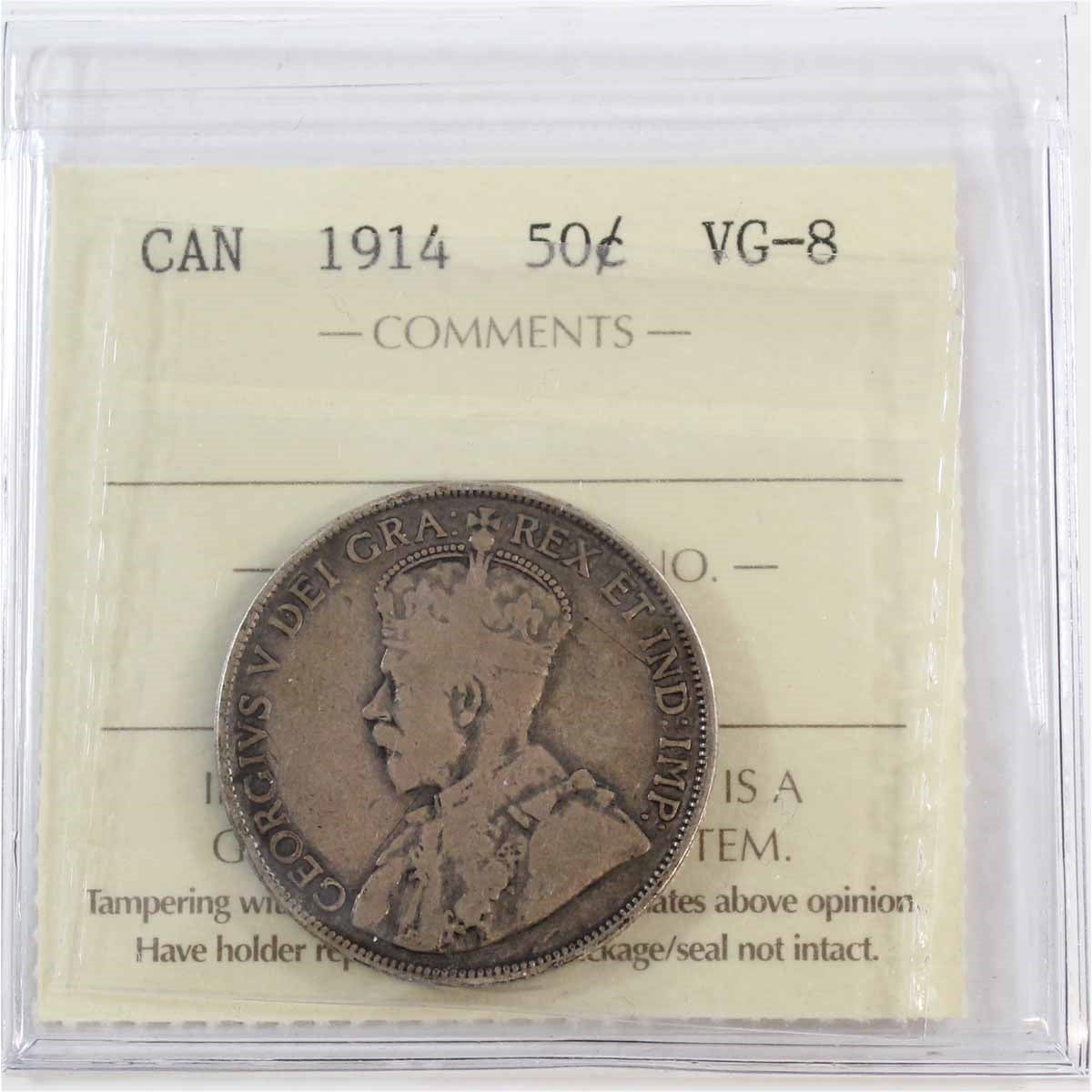 1914 Canada 50-cents ICCS Certified VG8