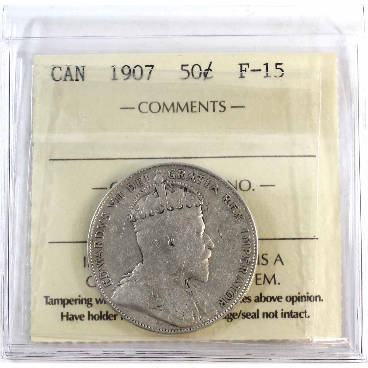 1907 Canada 50-cents ICCS Certified F15