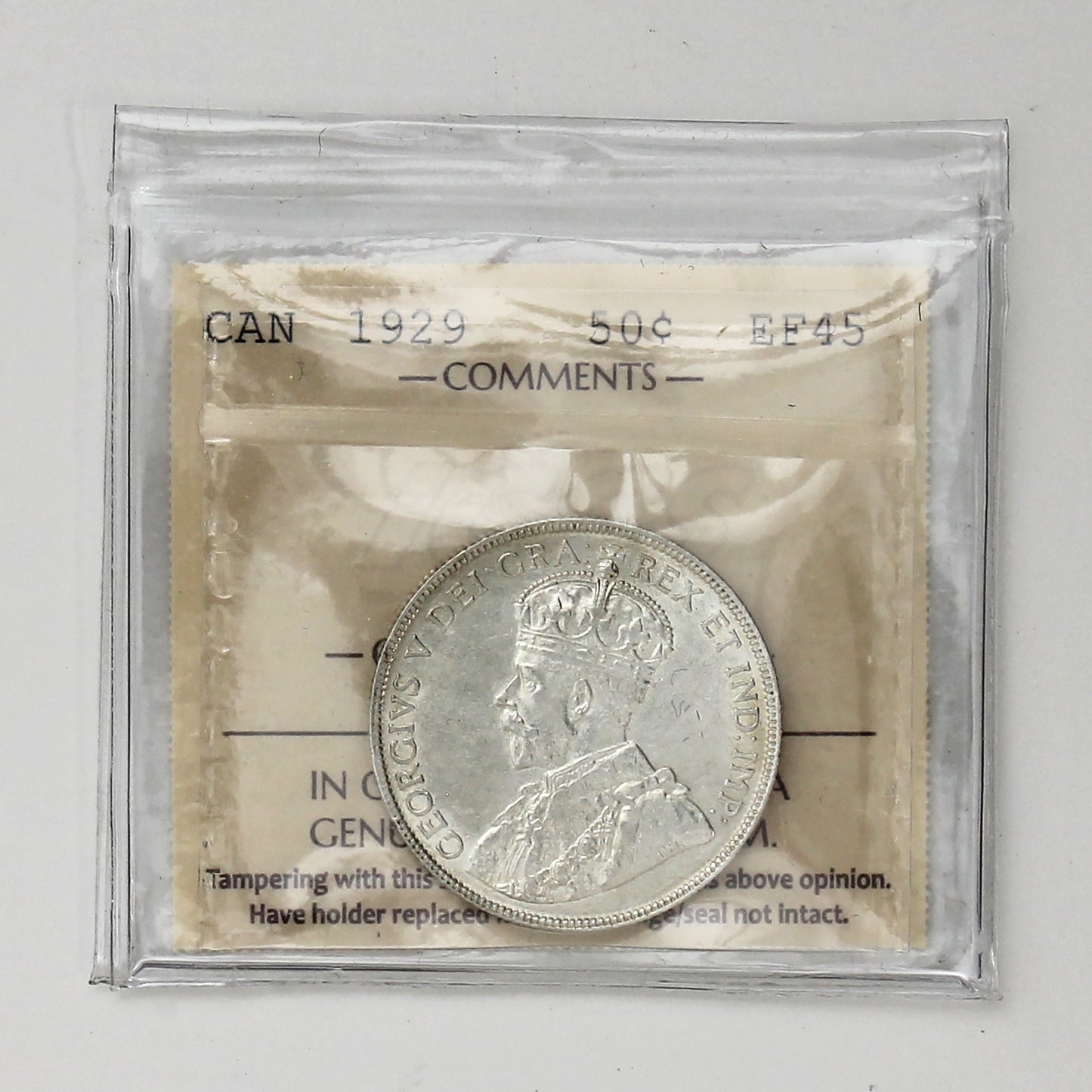 1929 Canada 50-cents ICCS Certified EF45