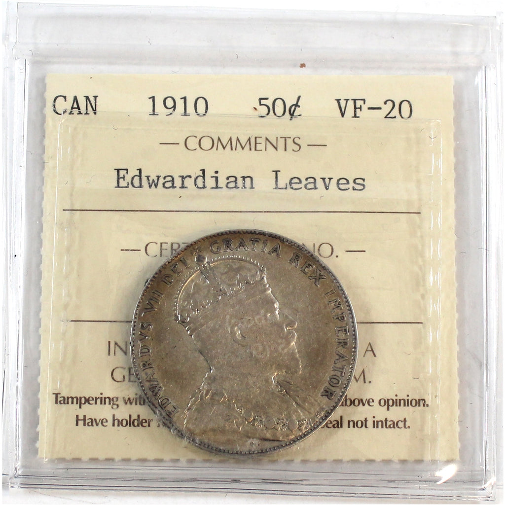 1910 Edwardian Leaves Canada 50-cents ICCS Certified VF20