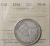 1934 Canada 50-cents ICCS Certified VG8