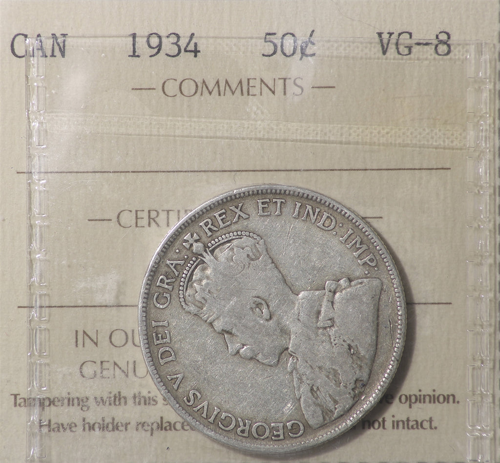 1934 Canada 50-cents ICCS Certified VG8