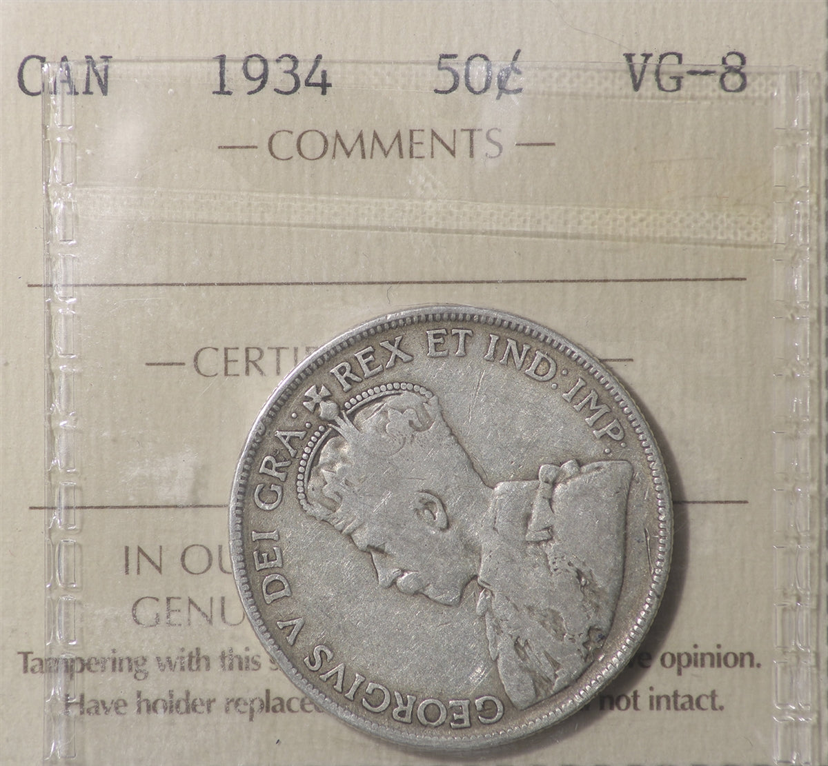 1934 Canada 50-cents ICCS Certified VG8