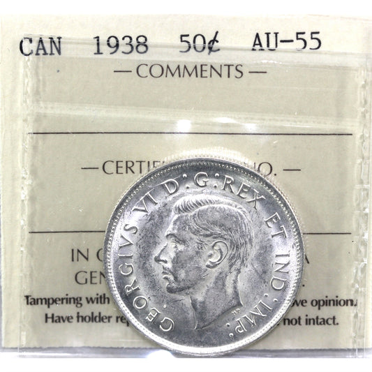 1938 Canada 50-cents ICCS Certified AU55