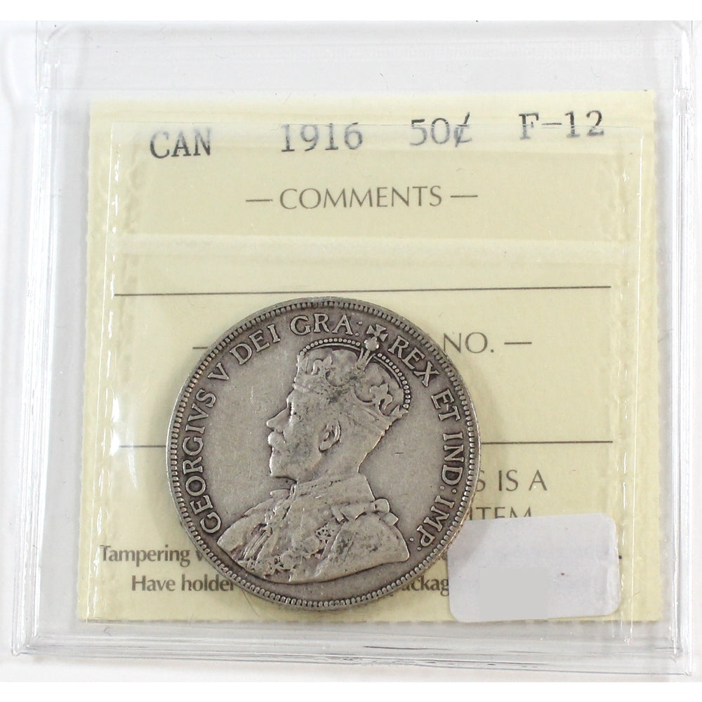 1916 Canada 50-cents ICCS Certified F12