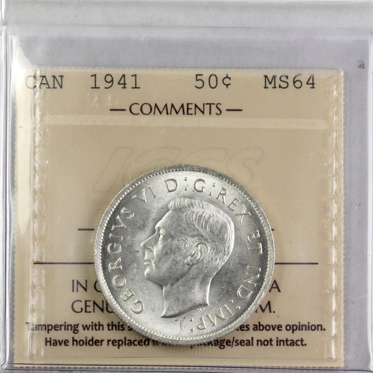 1941 Canada 50-cents ICCS Certified MS-64 (XXP 477)