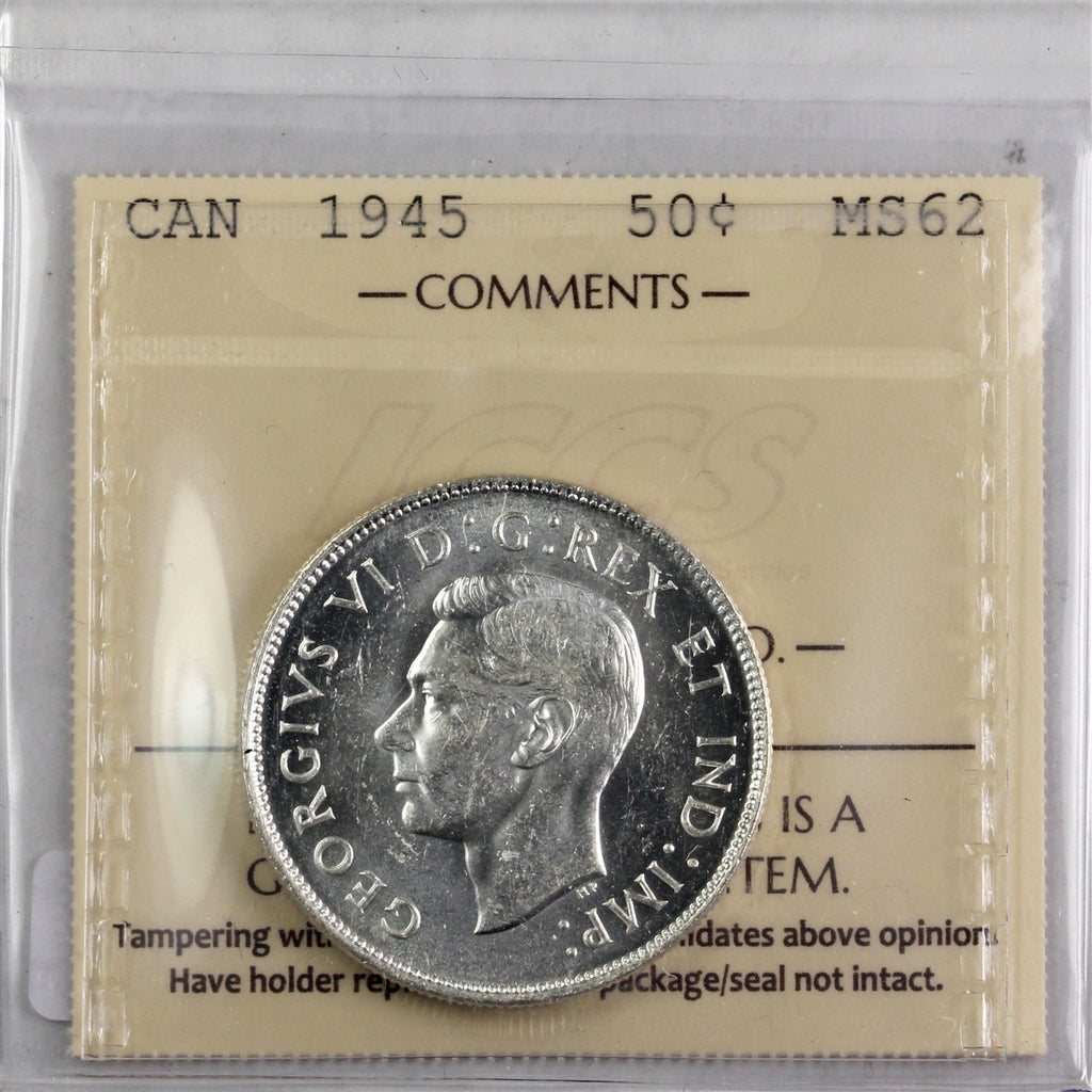 1945 Canada 50-cents ICCS Certified MS62
