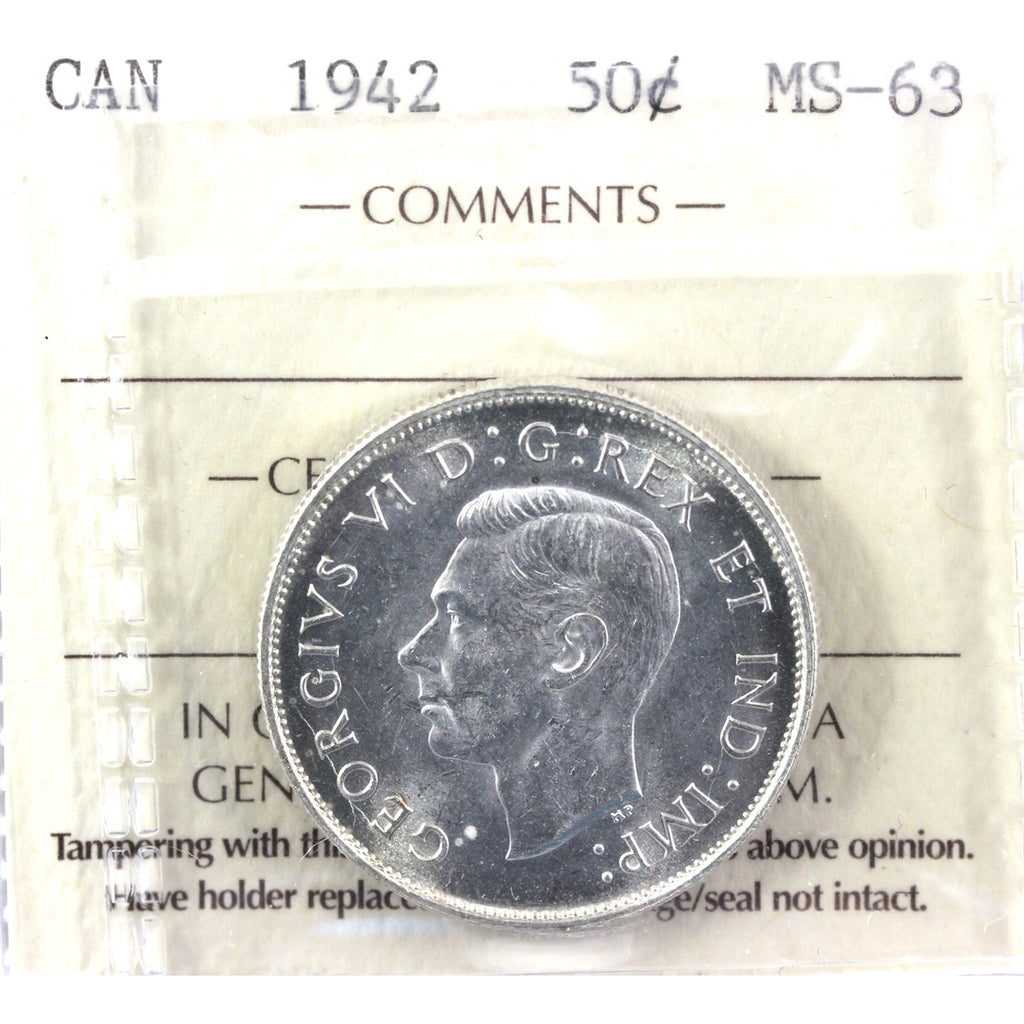 1942 Canada 50-cents ICCS Certified MS63