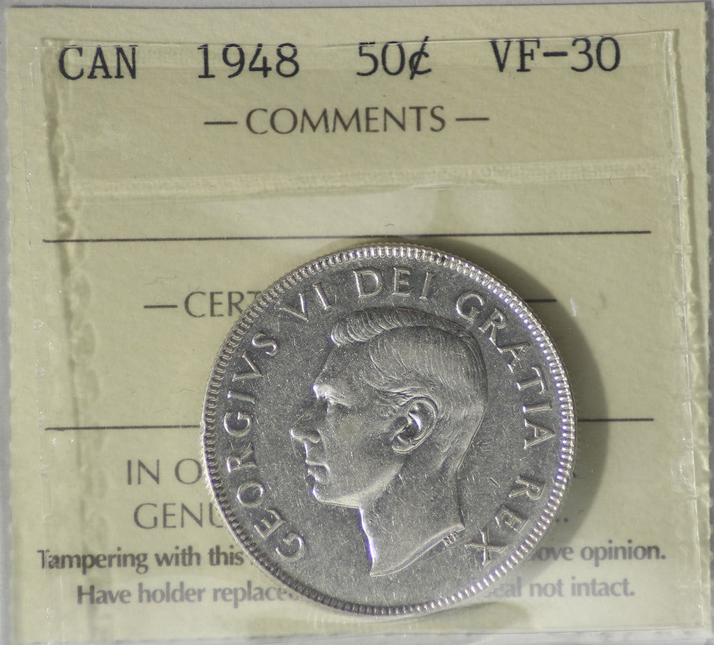 1948 Canada 50-cents ICCS Certified VF30
