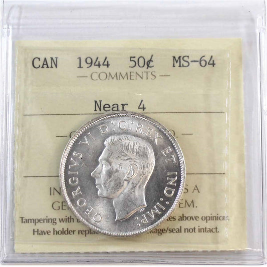 1944 Near 4 Canada 50-cents ICCS Certified MS64