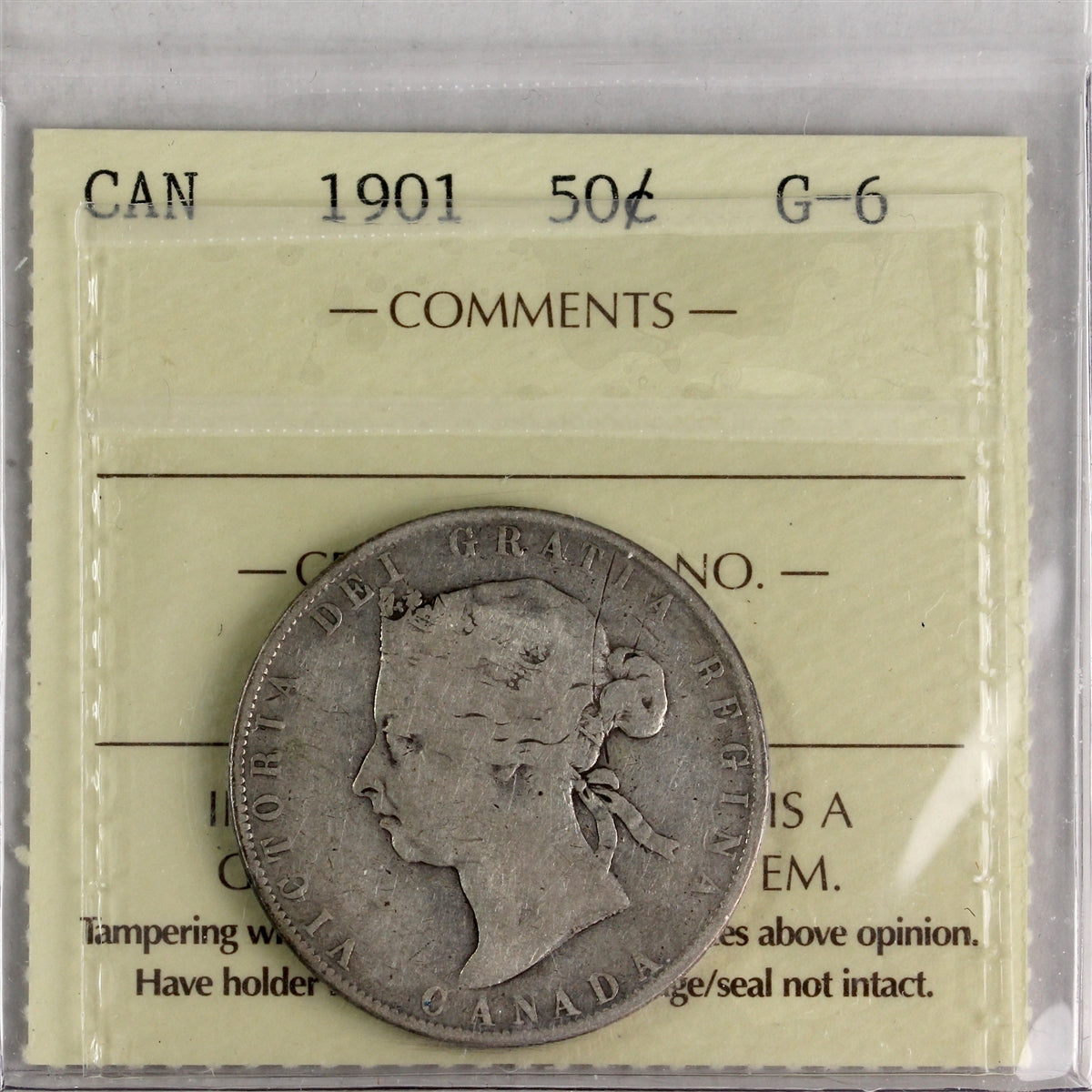 1901 Canada 50-cents ICCS Certified G6
