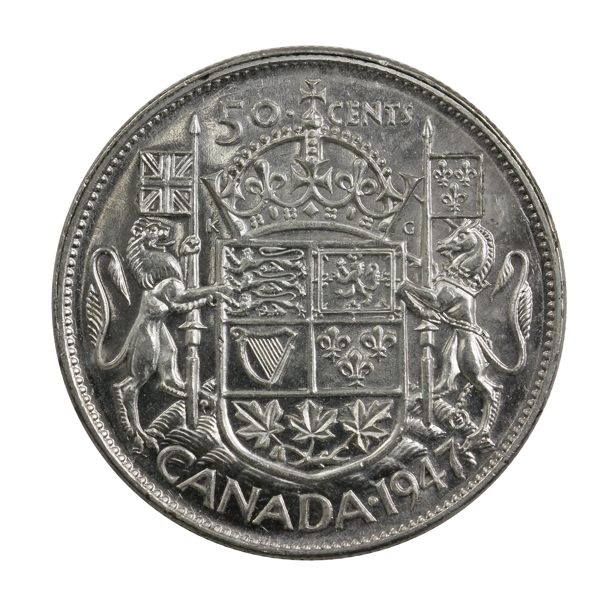 1947 Curved 7 Canada 50-cents AU-UNC (AU55)