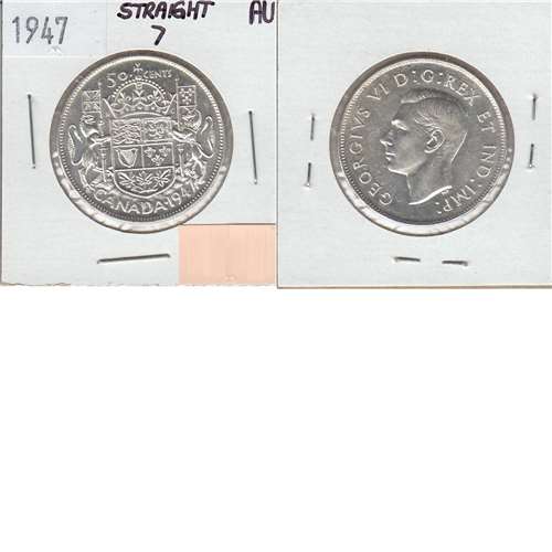 1947 Straight 7 Canada 50-cents Almost Uncirculated (AU50)
