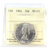 1962 Canada 50-cents ICCS Certified MS63