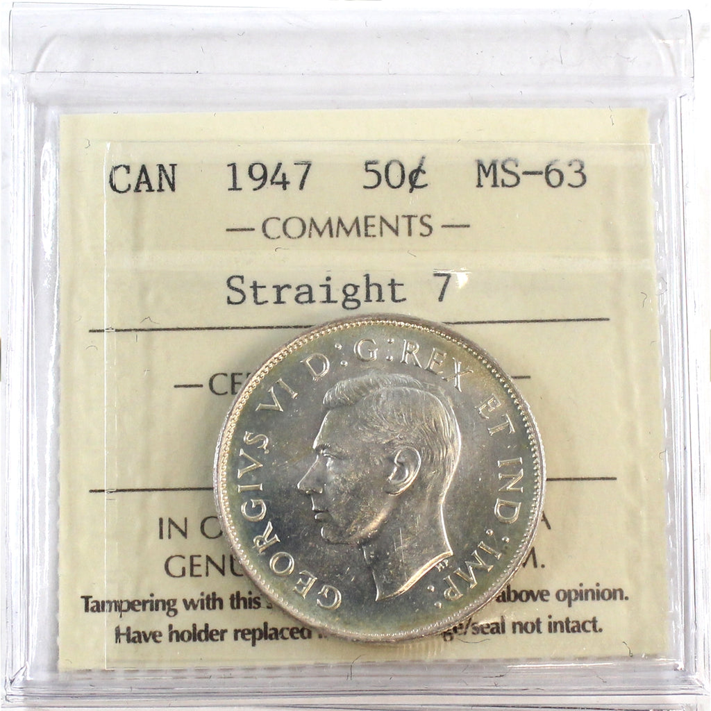1947 Straight 7 Canada 50-cents ICCS Certified MS63
