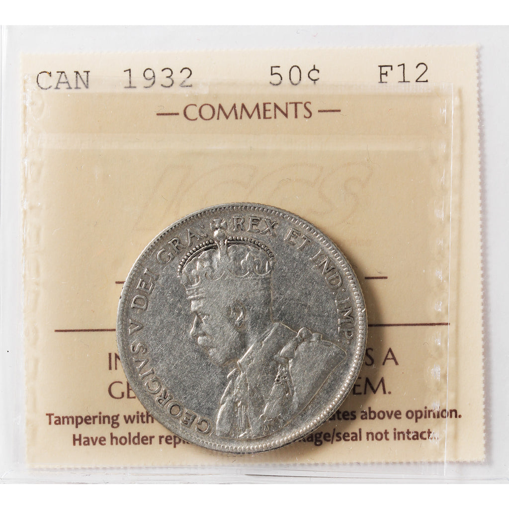 1932 Canada 50-cents ICCS Certified F12