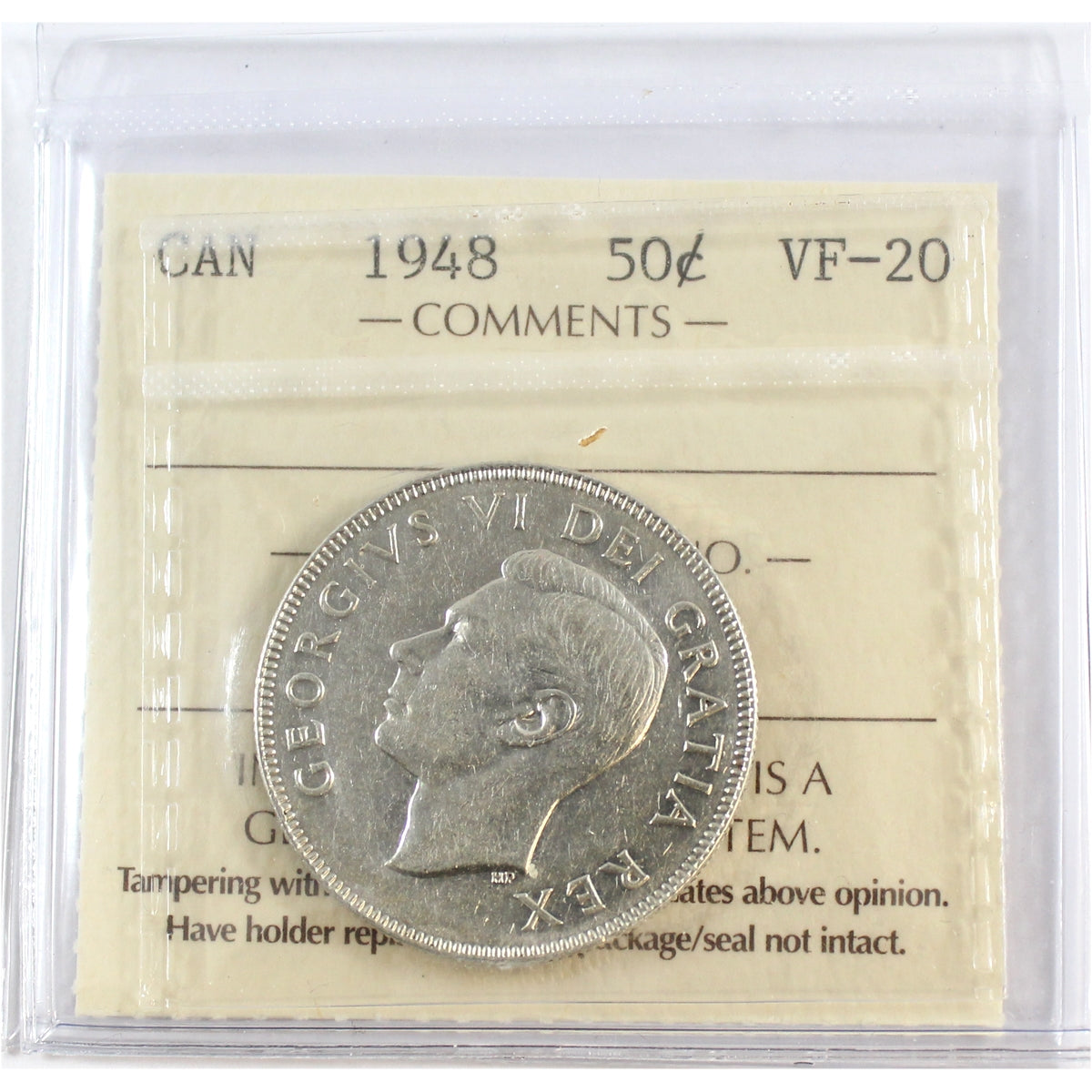 1948 Canada 50-cents ICCS Certified VF20