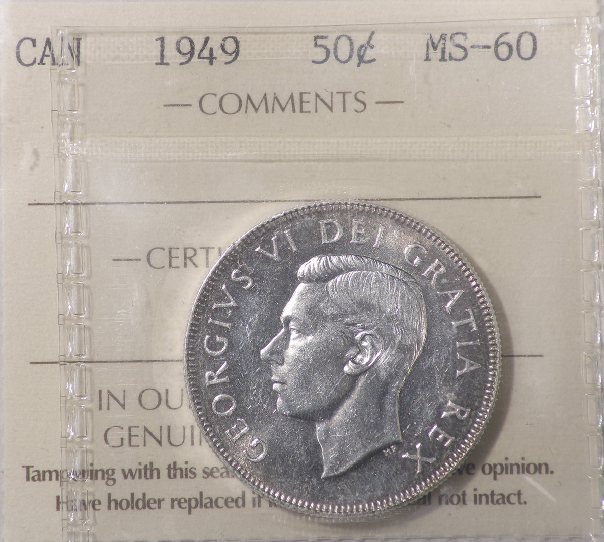 1949 Canada 50-cents ICCS Certified MS60