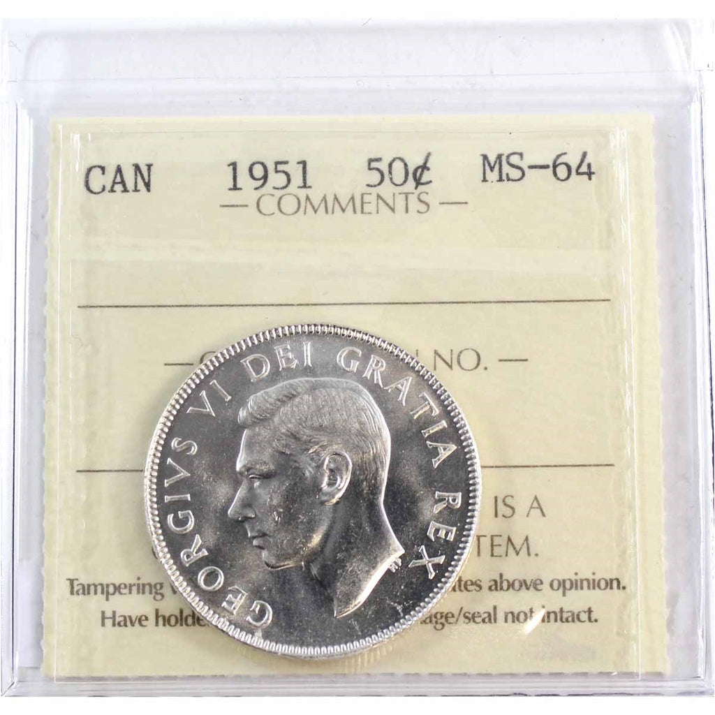1951 Canada 50-cents ICCS Certified MS64