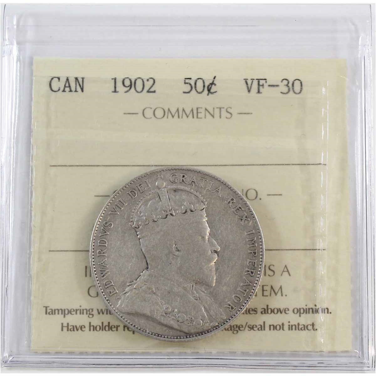 1902 Canada 50-cents ICCS Certified VF30