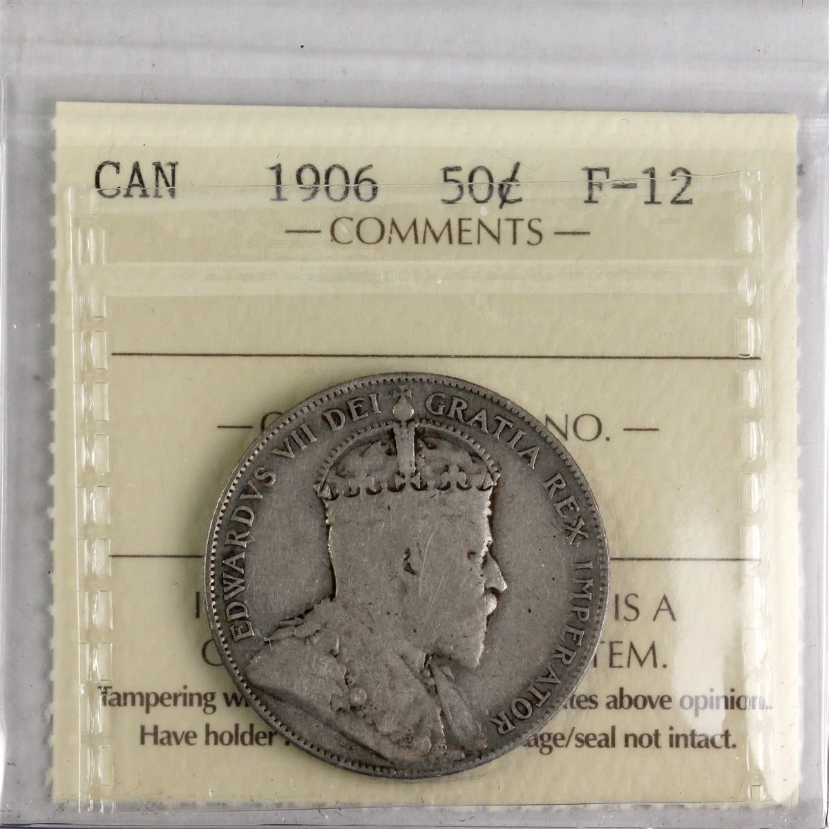 1906 Canada 50-cents ICCS Certified F12