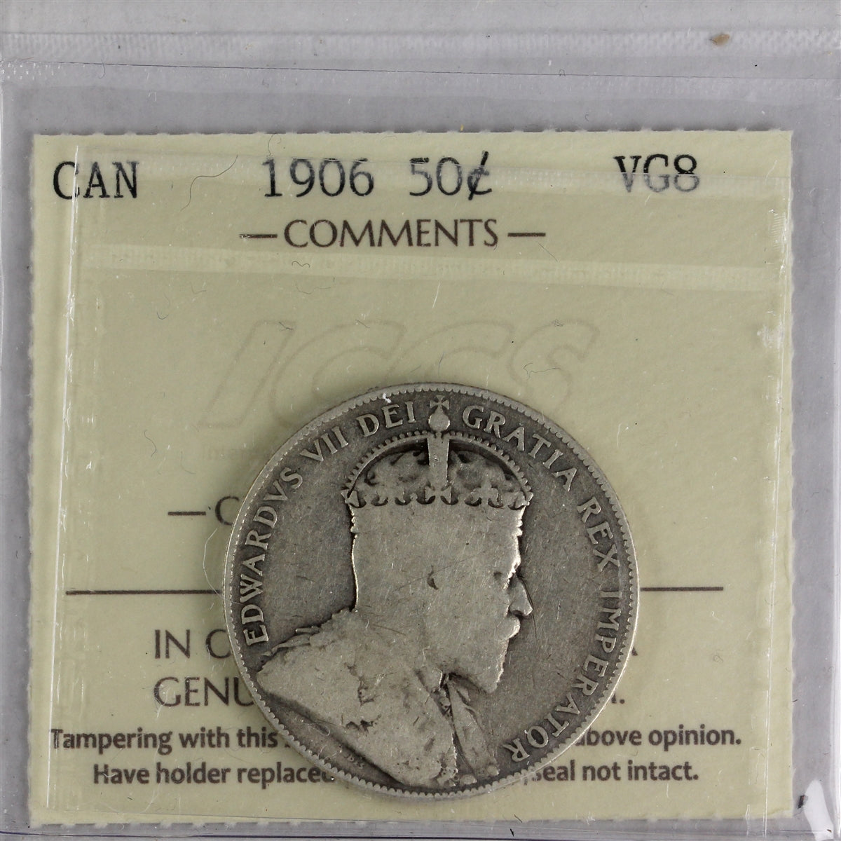 1906 Canada 50-cents ICCS Certified VG8