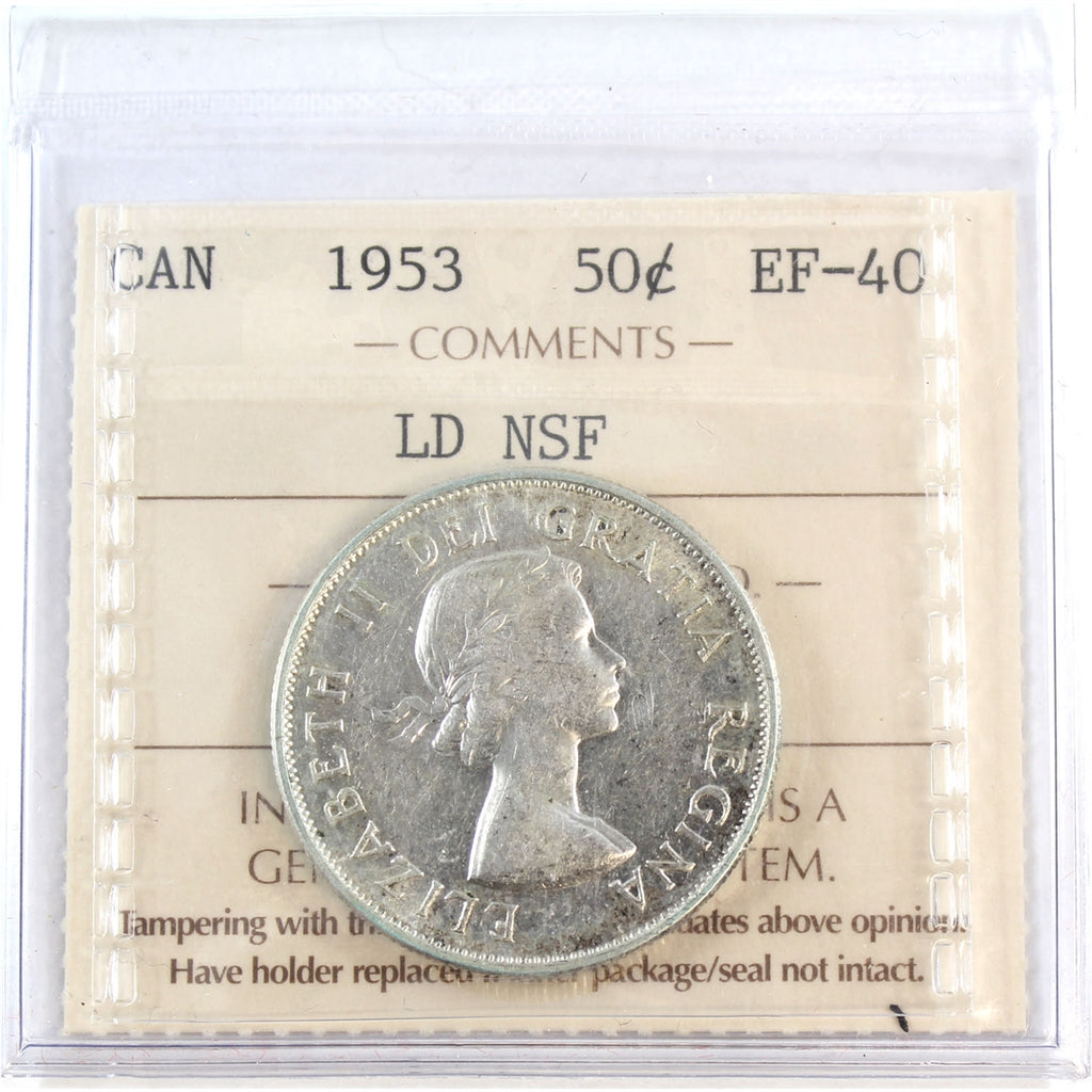 1953 Large Date, NSF Canada 50-cents ICCS Certified EF40