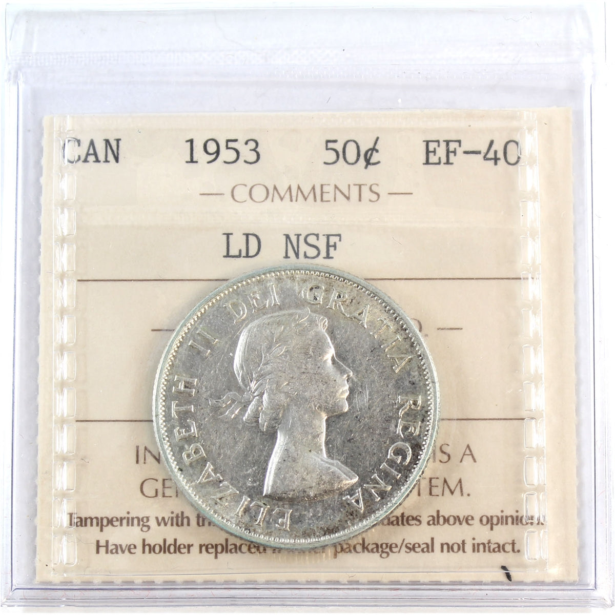 1953 Large Date, NSF Canada 50-cents ICCS Certified EF40
