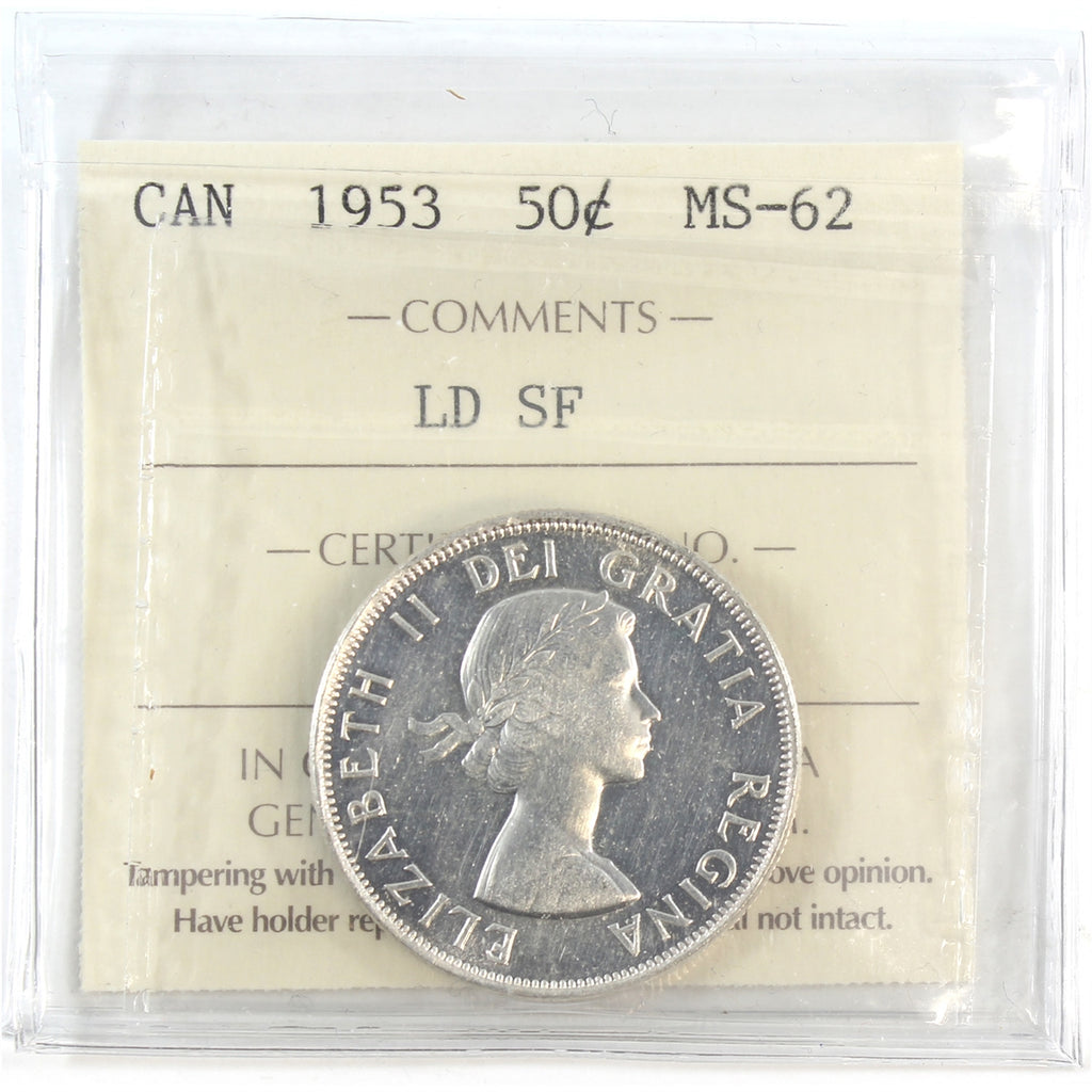 1953 Large Date, SF Canada 50-cents ICCS Certified MS62