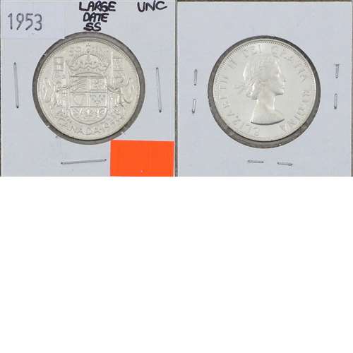 1953 Large Date SS Canada 50-cents Uncirculated (MS60)