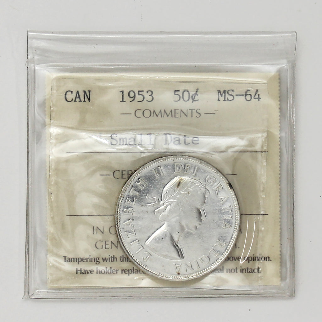 1953 Small Date Canada 50-cents ICCS Certified MS64