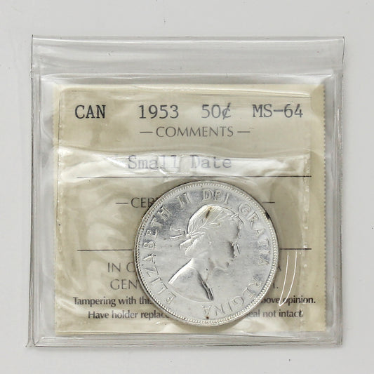 1953 Small Date Canada 50-cents ICCS Certified MS64