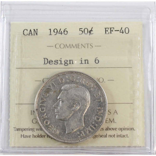 1946 Design in 6 Canada 50-cents ICCS Certified EF40