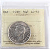 1939 Canada 50-cents ICCS Certified AU55