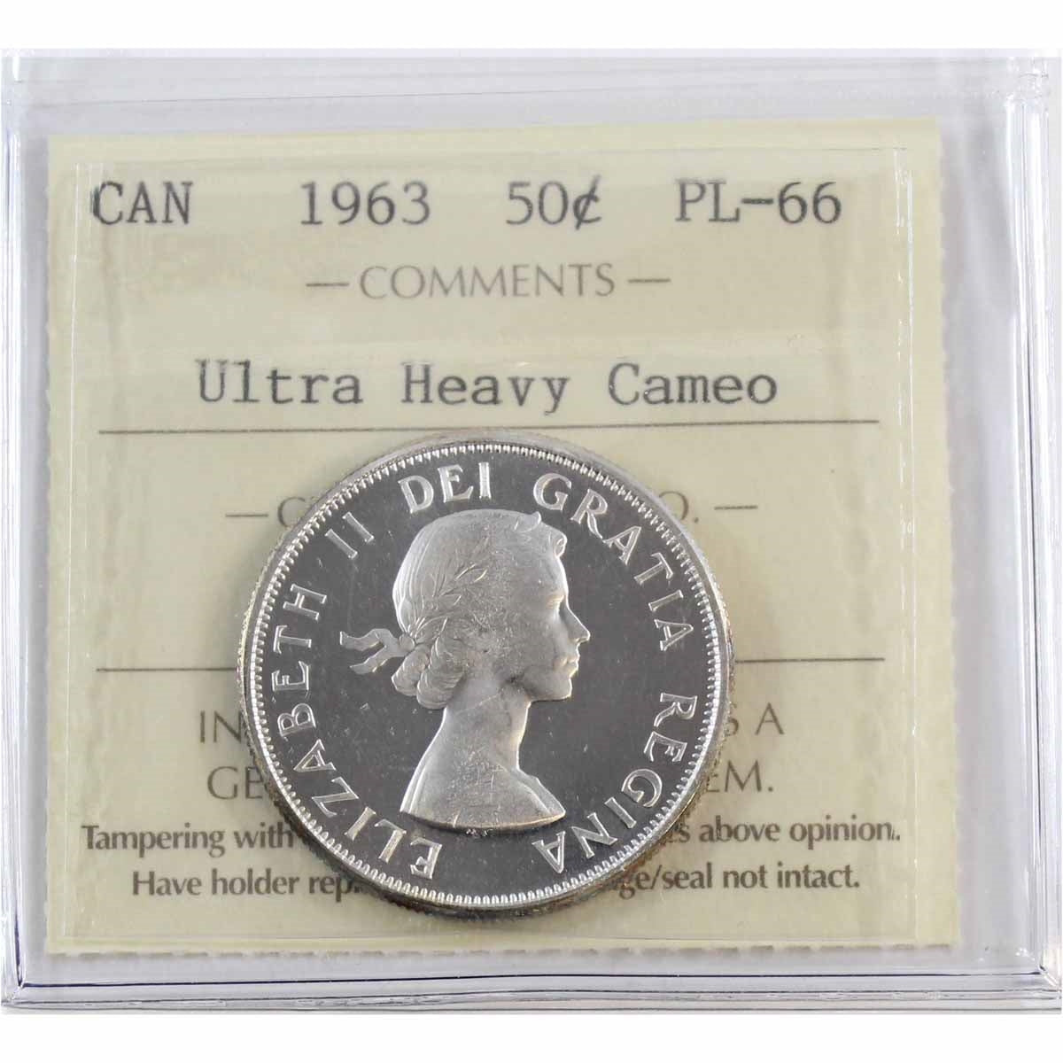 1963 Canada 50-cents ICCS Certified PL66 Ultra Heavy Cameo